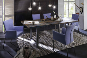 Tisch 160x85 cm, buntes Altholz mit silbernem Kufengestell | Plattenstärke 20 mm auf 40 mm aufgedoppelt