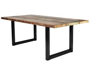Tisch 220x100 cm, buntes Altholz mit schwarzem Kufengestell | Plattenstärke 20 mm auf 40 mm aufgedoppelt