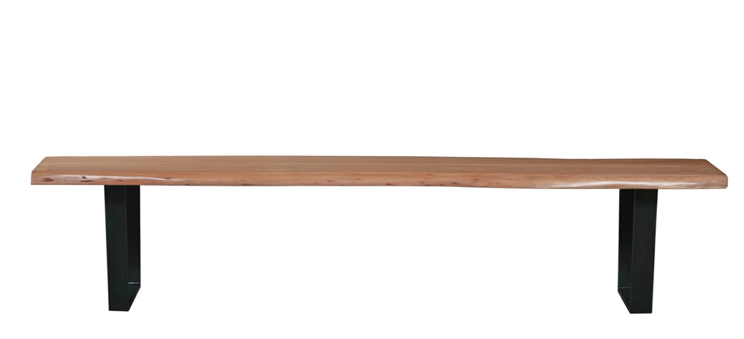 Bank 150 cm, natur, Gestell schwarz mit Baumkante wie gewachsen | Plattenstärke 26 mm, Gestellmaße 8x4 cm
