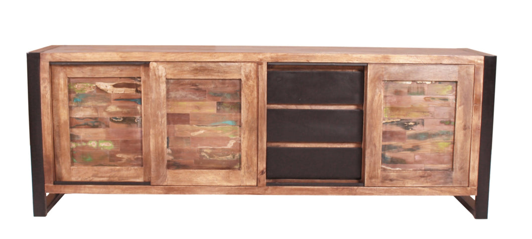 Sideboard  3 Schiebetüren, 3 Schubladen | je ein fester Boden hinter den Türen, Fachmaße rechts BT 39x36 cm, links 2 x 40x33 cm, alle jeweils oben 21 cm hoch, unten 23 cm hoch, Schubladeninnenmaß 35x29x12,5 cm, kein Kabelloch