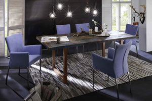 Tisch 160x85 cm, buntes Altholz mit braunem Kufengestell | Plattenstärke 20 mm auf 40 mm aufgedoppelt