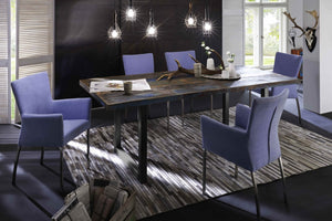 Tisch 160x85 cm, buntes Altholz mit schwarzem Kufengestell | Plattenstärke 20 mm auf 40 mm aufgedoppelt