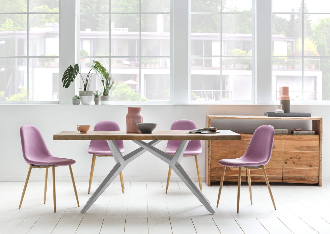 Tisch 240x100 cm Platte Mango mit Baumkante, extravagantes silbernes Gestell | Plattenstärke aufgedoppelt auf 56 mm