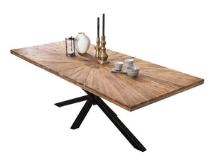 Tisch 160x90 cm Platte Teak "Sonne", schwarzes Stern-Gestell | Plattenstärke 50 mm