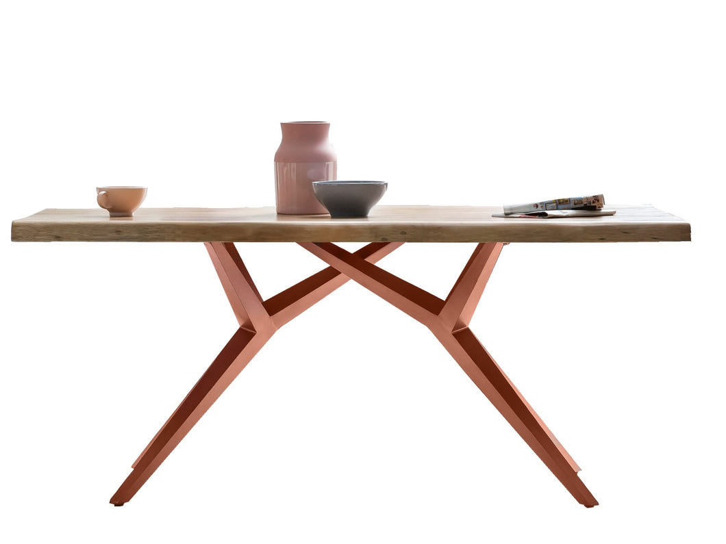 Tisch 180x90 cm Platte Mango mit Baumkante, extravagantes braunes Gestell | Plattenstärke aufgedoppelt auf 56 mm