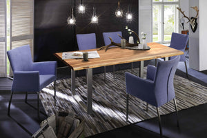 Tisch 180 x 90 cm, Gestell silber  mit Baumkante wie gewachsen