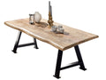 Tisch 180x90 cm Platte Mango mit Baumkante, schwarzes A-Gestell | Plattenstärke aufgedoppelt auf 56 mm, Breite der Vierkantrohre 5 cm, Überstand 19cm