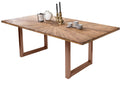 Tisch 220x100 cm Platte Teak mit Sonnenmuster, braunes Kufen-Gestell | Plattenstärke 50 mm, Breite der Vierkantrohre 6 cm, Überstand 20cm