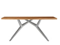 Tisch 240x100 cm Platte Teak natur, extravagantes silbernes Gestell | Plattenstärke 20 mm auf 50 mm aufgedoppelt