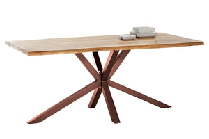 Tisch 200x100 cm, Akazie natur mit Baumkante wie gewachsen und braunem Stern-Gestell | Plattenstärke 36 mm, Vierkantrohre 6x6 cm
