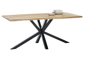 Tisch 200x100 cm, Akazie natur mit Baumkante wie gewachsen und schwarzem Stern-Gestell | Plattenstärke 56 mm, Vierkantrohre 6x6 cm