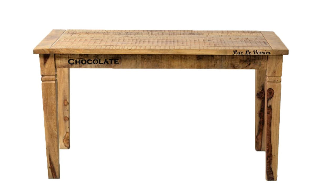 Tisch 140 x 70 cm aus Mangoholz | Plattenstärke 20 mm, Beinlänge 73 cm, Abstand von Boden bis Zarge 64 cm, Beinlänge 73 cm, Beinstärke 9x9 (im unteren Bereich 6x6)