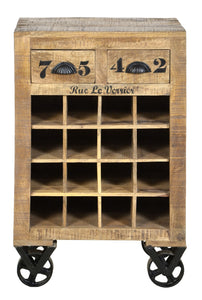 Wein-Kommode  auf Rollen, 2 Schubladen, Ablage für 16 Flaschen | Schubladeninnenmaß 46,5x32x 9,5 cm (19 cm ausziehbar), Fächer: 10x10x34 cm, maximale Belastbarkeit 50 kg