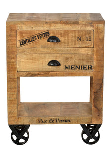 Kommode auf Rollen, 2 Schubladen | Schubladeninnenmaß: ca. B44,5xT21xH8,5 cm, Maße offenes Fach: ca. B48xT30xH25 cm