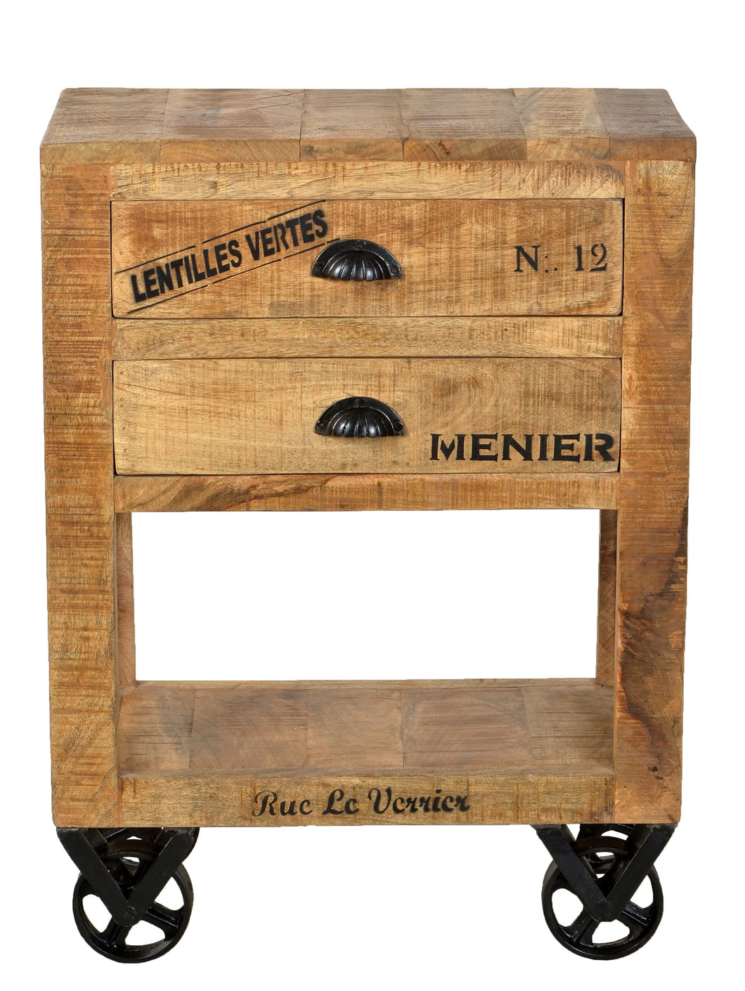Kommode auf Rollen, 2 Schubladen | Schubladeninnenmaß: ca. B44,5xT21xH8,5 cm, Maße offenes Fach: ca. B48xT30xH25 cm