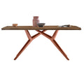 Tisch 220x100 cm Platte Teak mit Bruchkante, extravagantes braunes Gestell | Plattenstärke aufgedoppelt auf 50 mm