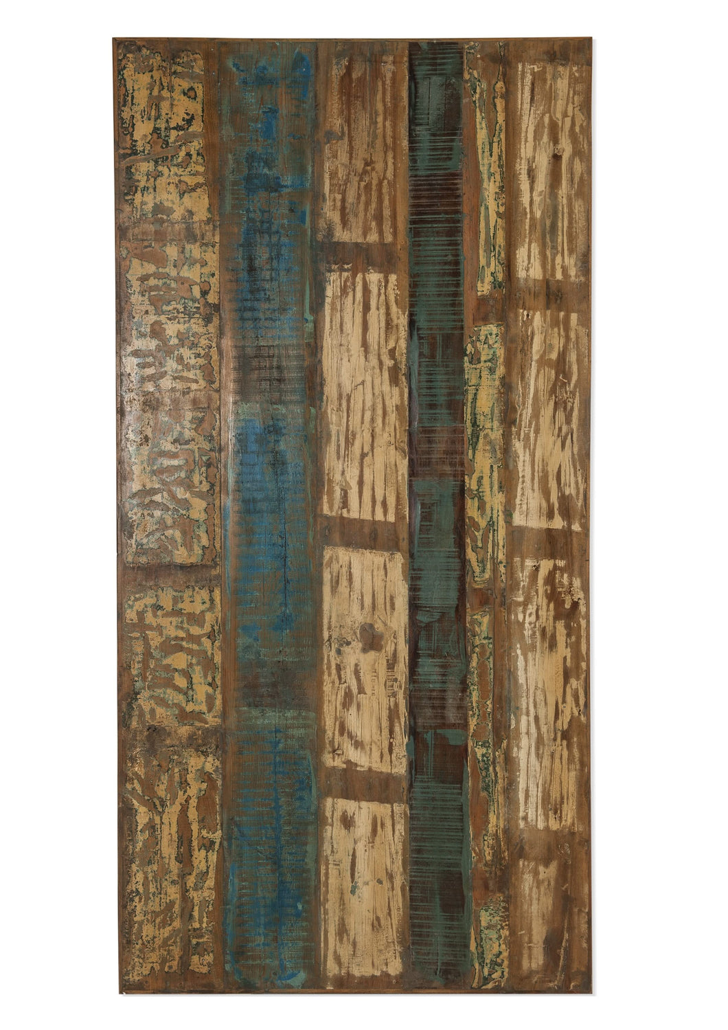 Tisch 240x100 cm Platte Altholz lackiert, Gestell Metall antiksilbern | Plattenstärke 20 mm auf 40 mm aufgedoppelt