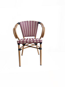 Armlehnstuhl, 2er-Set  Rattan-Optik | Sitzhöhe 45 cm, Sitzbreite 42 cm, Sitztiefe 41 cm, wetterfest, UV-beständig, stapelbar (12 Stück), belastbar bis 120 kg