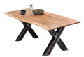 Tisch 200x100 cm Platte Akazie massiv, gebeizt, lackiert und gewachst, Gestell used look, klar lackiert | Plattenstärke 36 mm, Abstand zwischen den Beinen: 130 cm, Rohr 10 x 10 cm, Wandstärke 1,4 mm, untere Höhe der Kreuzung 28 cm, obere Höhe 45 cm