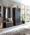 Dielen-Set 1 Schuhschrank, 2 Garderobenpaneele, 1 Kleiderschrank | Schuhschrank 85x40x45 cm für ca. 6 Paar Schuhe, Garderobenpaneel 35x8x110 cm, 4 Haken, Kleiderschrank 80x45x180 cm, innen 3 Böden, 2 davon herausnehmbar, 1 herausnehmbare Kleiderstange