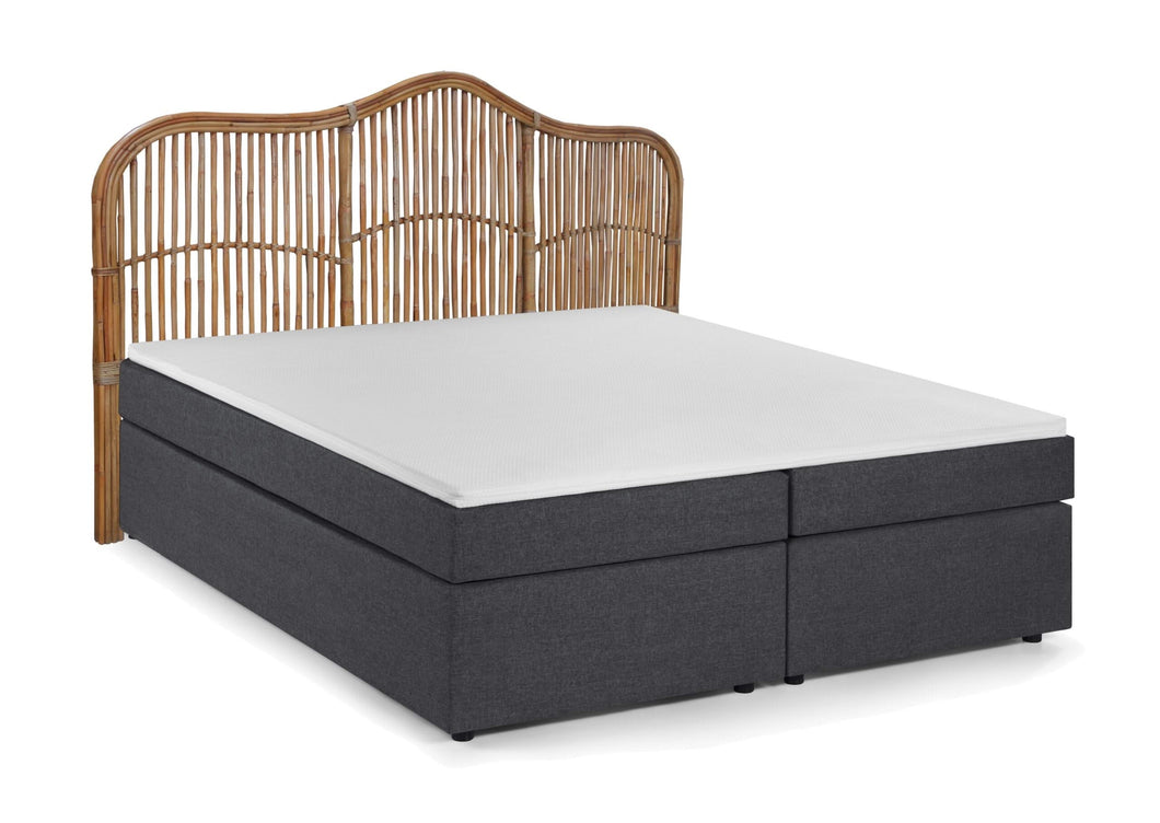 Boxspringbett mit Rattan-Kopfteil 2 Boxen, 2 Matratzen, 1 Topper
