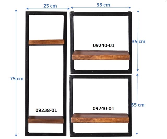 Wandregal-Set, 3-teilig 2 niedrige und 1 hohes Wandregal | Maße der Einzelregale: 1 x 25x25x75 cm, 2x 35x25x35 cm