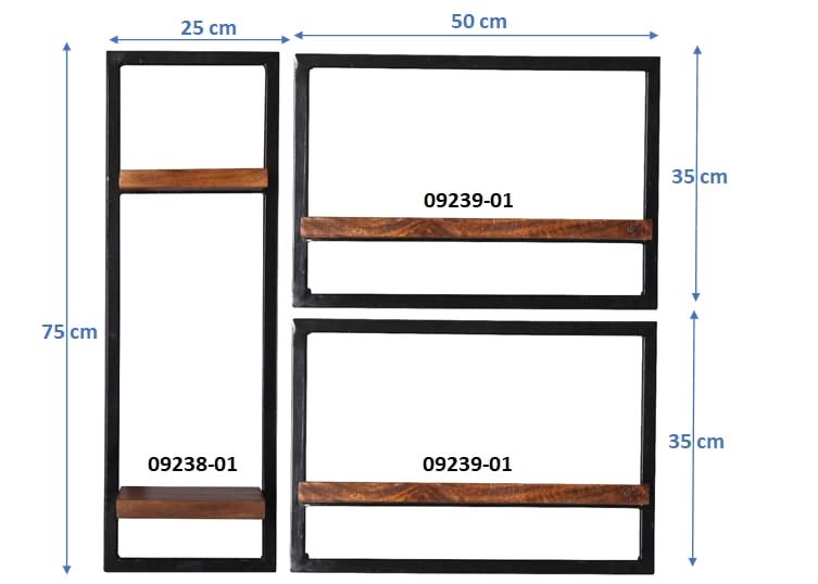 Wandregal-Set, 3-teilig 2 niedrige und 1 hohes Wandregal | Maße der Einzelregale: 1 x 25x25x75 cm, 2x 50x25x35 cm