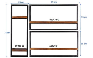 Wandregal-Set, 3-teilig 2 niedrige und 1 hohes Wandregal | Maße der Einzelregale: 1 x 25x25x75 cm, 2x 65x25x35 cm