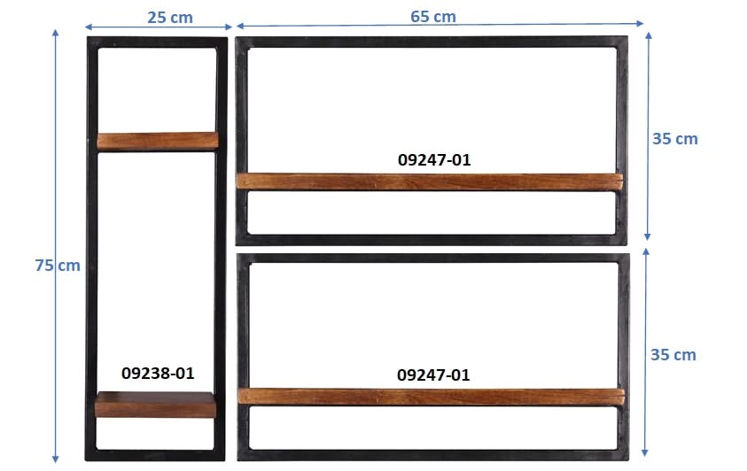 Wandregal-Set, 3-teilig 2 niedrige und 1 hohes Wandregal | Maße der Einzelregale: 1 x 25x25x75 cm, 2x 65x25x35 cm