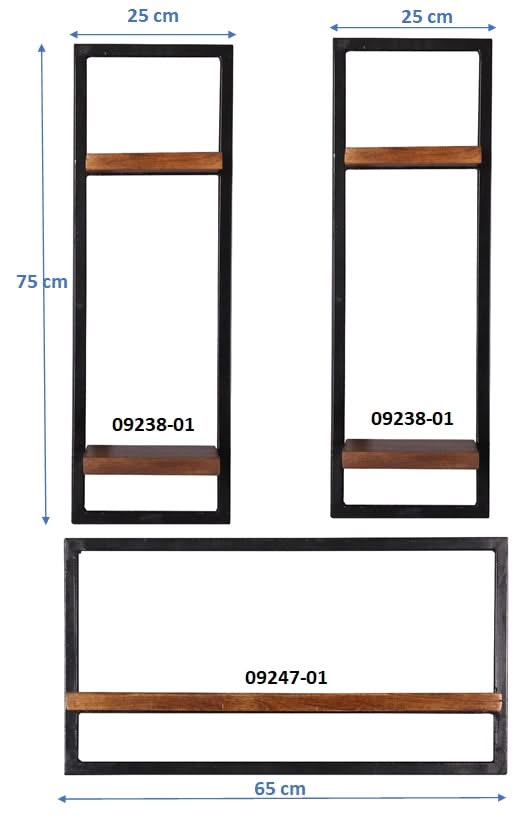 Wandregal-Set, 3-teilig 2 hohe und 1 niedriges Wandregal | Maße der Einzelregale: 2 x 25x25x75 cm, 1 x 65x25x35 cm