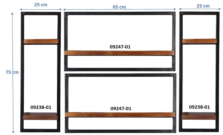 Wandregal-Set, 4-teilig 2 große und 2 kleine Wandregale | Maße der Einzelregale: 2 x 20x25x75 cm, 2 x 65x25x35 cm