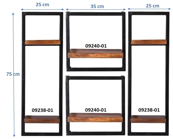 Wandregal-Set, 4-teilig 2 große und 2 kleine Wandregale | Maße der Einzelregale: 2 x 20x25x75 cm, 2 x 35x25x35 cm