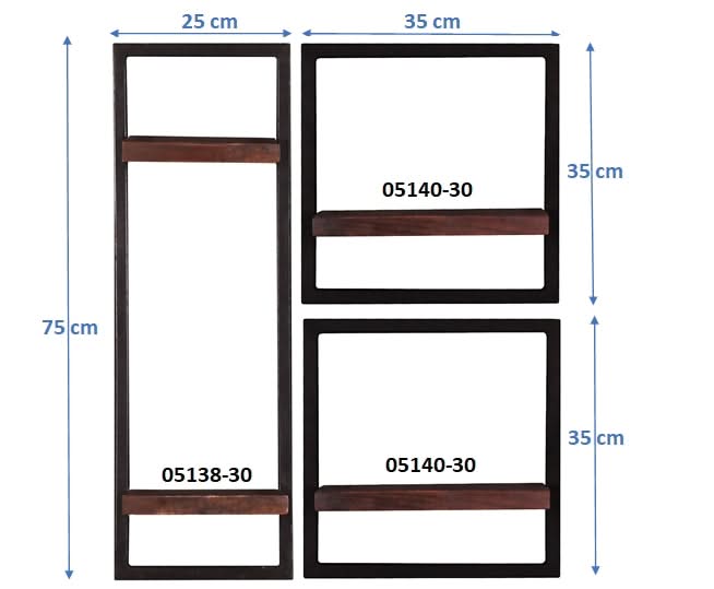 Wandregal-Set, 3-teilig 2 niedrige und 1 hohes Wandregal | Maße der Einzelregale: 1 x 25x25x75 cm, 2x 35x25x35 cm