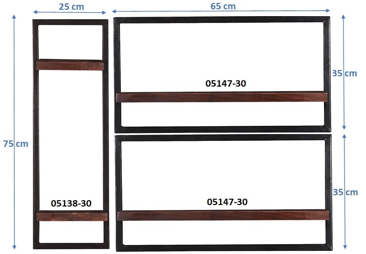 Wandregal-Set, 3-teilig 2 niedrige und 1 hohes Wandregal | Maße der Einzelregale: 1 x 25x25x75 cm, 2x 65x25x35 cm