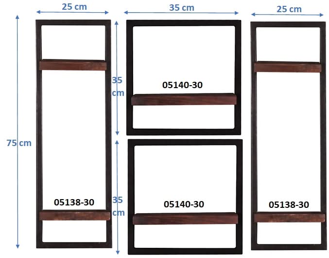 Wandregal-Set, 4-teilig 2 große und 2 kleine Wandregale | Maße der Einzelregale: 2 x 20x25x75cm, 2 x 35x25x35 cm