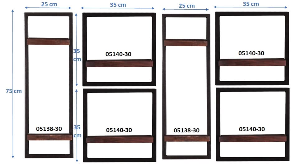 Wandregal-Set, 6-teilig 2 hohe und 4 niedrige Wandregale | Maße der Einzelregale: 2 x 25x25x75cm, 4 x 35x25x35 cm