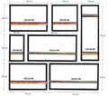 Wandregal-Set, 7-teilig 6 niedrige Wandregale in 3 Breiten und 1 hohes Wandregal | Maße der Einzelregale: 2 x 50x25x35 cm, 2 x 65x25x35 cm, 1 x 35x25x35 cm, 1 x 20x25x35 cm, 1 x 25x25x75 cm