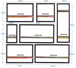 Wandregal-Set, 7-teilig 6 niedrige Wandregale in 3 Breiten und 1 hohes Wandregal | Maße der Einzelregale: 2 x 50x25x35 cm, 2 x 65x25x35 cm, 1 x 35x25x35 cm, 1 x 20x25x35 cm, 1 x 25x25x75 cm