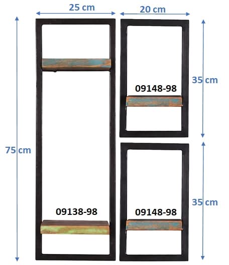 Wandregal-Set, 3-teilig 2 niedrige und 1 hohes Wandregal | Maße der Einzelregale: 1 x 25x25x75 cm, 2x 20x25x35 cm