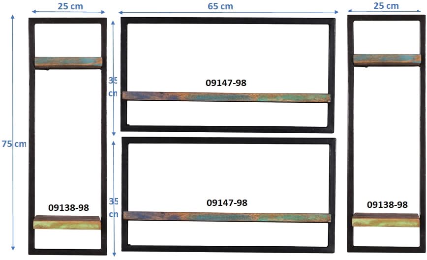 Wandregal-Set, 4-teilig 2 große und 2 kleine Wandregale | Maße der Einzelregale: 2 x 25x25x75 cm, 2 x 65x25x35 cm