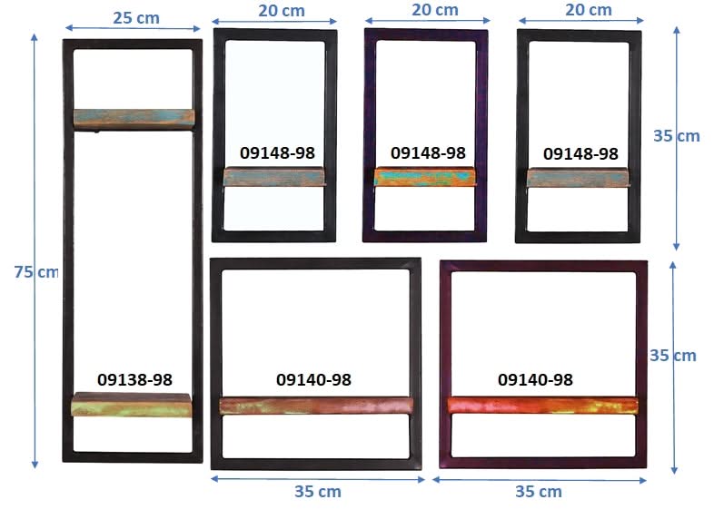 Wandregal-Set, 6-teilig 3 schmale, 2 breite und 1 hohes Wandregal | Maße der Einzelregale: 1 x 25x25x75 cm, 3 x 20x25x35 cm, 2 x 35x25x35 cm