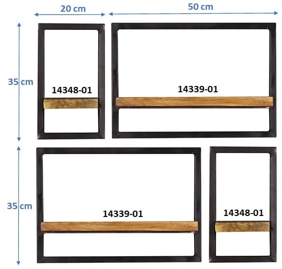 Wandregal-Set, 4-teilig 2 große und 2 kleine Wandregale | Maße der Einzelregale: 2 x 20x25x35cm, 2 x 50x25x35 cm