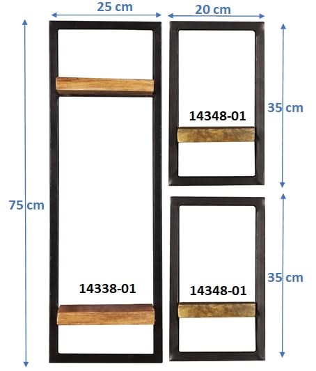 Wandregal-Set, 3-teilig 2 niedrige und 1 hohes Wandregal | Maße der Einzelregale: 1 x 25x25x75 cm, 2 x 20x25x35cm