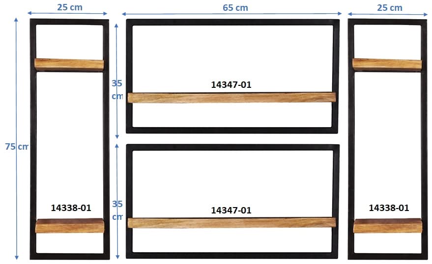 Wandregal-Set, 4-teilig 2 große und 2 kleine Wandregale | Maße der Einzelregale: 2 x 25x25x75cm, 2 x 65x25x35 cm