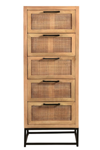 Kommode  5 Schubladen | Schubladen mit Rattan-Einsätzen