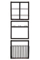 Wandregal-Set, 3-teilig 1 Korb, Halterung für 2 Flaschen und 6 Gläser | 1x horizontales Weinregal für 2 Flaschen 35x15x35 cm, 1x Wandregal für 3 Gläser 35x15x35 cm, 1x Wandregal mit Korkenfang 35x15x35 cm, Metallstärke 2x2 cm