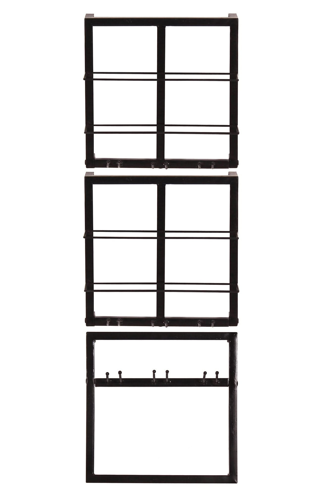 Wandregal-Set, 3-teilig Halterung für 4 Flaschen und 9 Gläser | 2x horizontales Weinregal für 2 Flaschen 35x15x35 cm, 1x Wandregal für 3 Gläser 35x15x35 cm, Metallstärke 2x2 cm