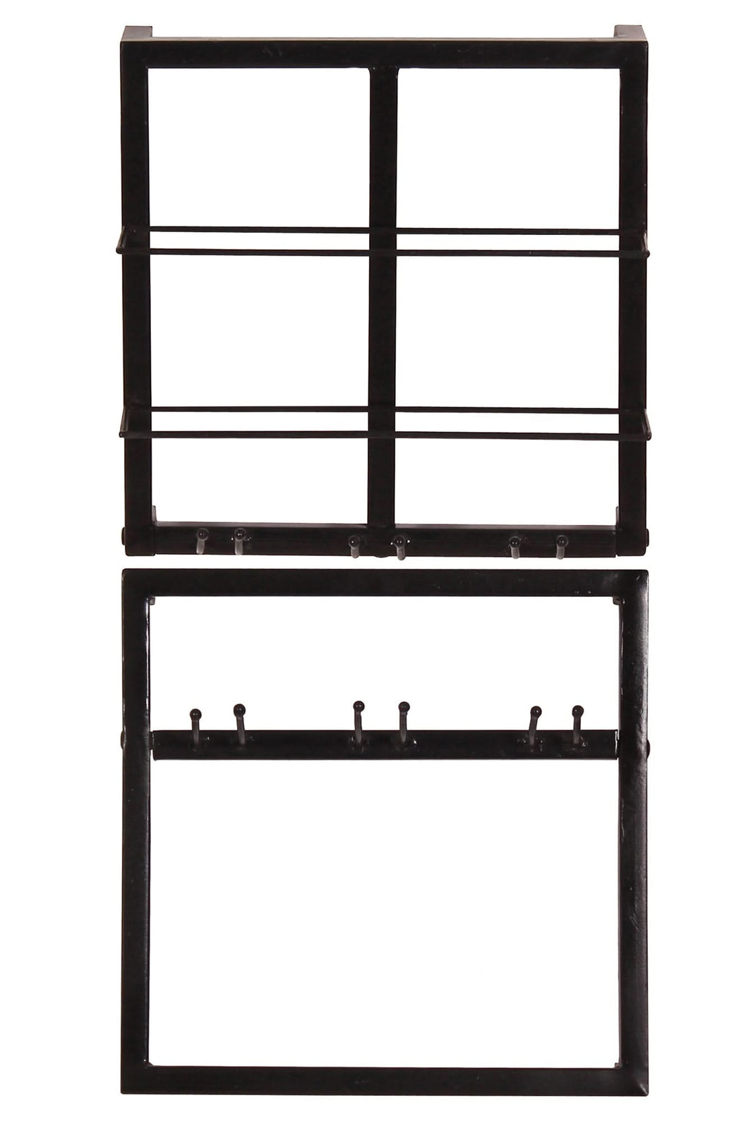 Wandregal-Set, 2-teilig Halterung für 2 Flaschen und 6 Gläser | 1x horizontales Weinregal für 2 Flaschen 35x15x35 cm, 1x Wandregal für 3 Gläser 35x15x35 cm, Metallstärke 2x2 cm