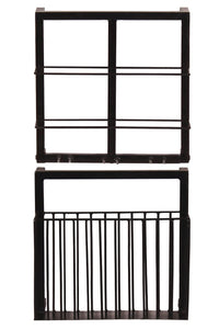 Wandregal-Set, 2-teilig 1 Korb, Halterung für 2 Flaschen und 3 Gläser | 1x horizontales Weinregal für 2 Flaschen 35x15x35 cm, 1x Wandregal mit Korkenfang 35x15x35 cm, Metallstärke 2x2 cm