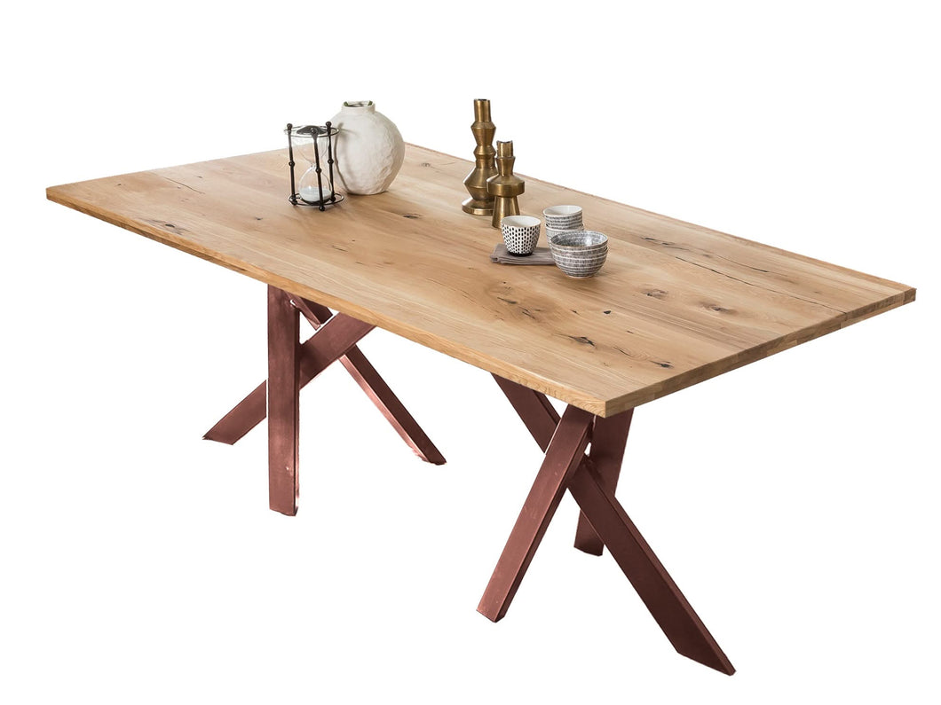 Tisch 180x100 cm  Platte Wildeiche geölt, Gestell antikbraun | Plattenstärke 20 mm auf 40 mm aufgedoppelt, aus durchgehenden Lamellen, Rechteckrohre 8x4 cm